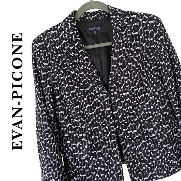 Evan Picone, Petite, Textured Blazer Jacket, Black and White - Picture 1 of 8